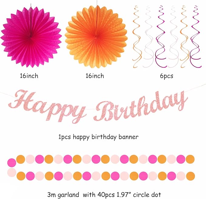 Hot-Pink Orange Fall Birthday Party-Decorations - Image 3