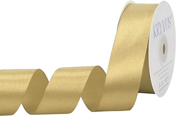 Light Gold Satin Ribbon 1 inch X Continuous 25 Yards, Single Face Polyester by Kryvusribbon