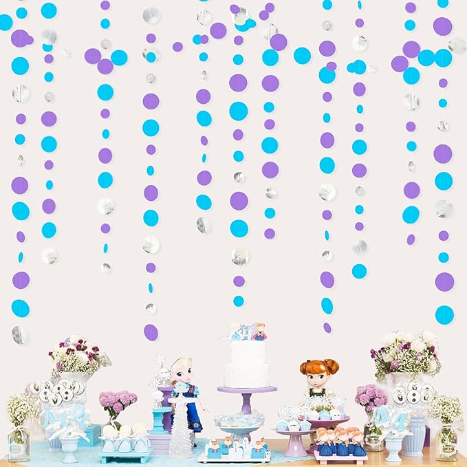 46 Ft Frozen Party Decorations Purple Blue Silver Polka Dots Garlands Hanging - Image 3