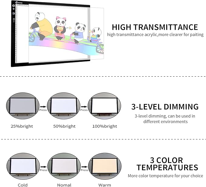 Light Box Drawing Pad A3, Dimmable 3 Brightness and Colour Temperature - Image 4