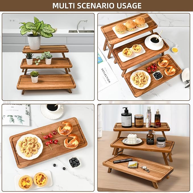 GEHE 3 Tier Serving Stand, Acacia Wood Dessert Table Display Cupcake Stand - Image 5