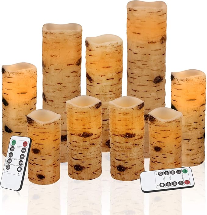 Vinkor Flameless Candles Battery Operated Candles Birch Effect 4" 5" 6" 7" 8" - Image 2