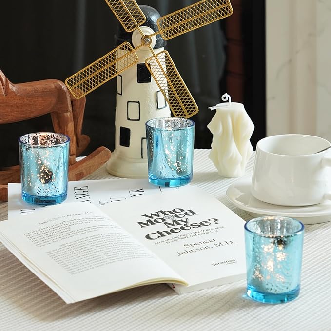 Homemory 36 Pcs Blue Votive Candle Holders, Mercury Glass Candle Holder - Image 6