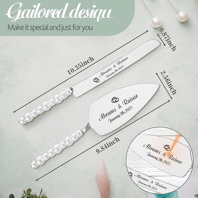 HJX Personalized Wedding Cake Knife and Server Set - Image 6
