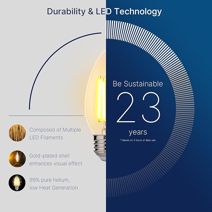 FLSNT 40W Equivalent LED Chandelier Light Bulbs, Dimmable Amber LED B11 E26 - Image 3