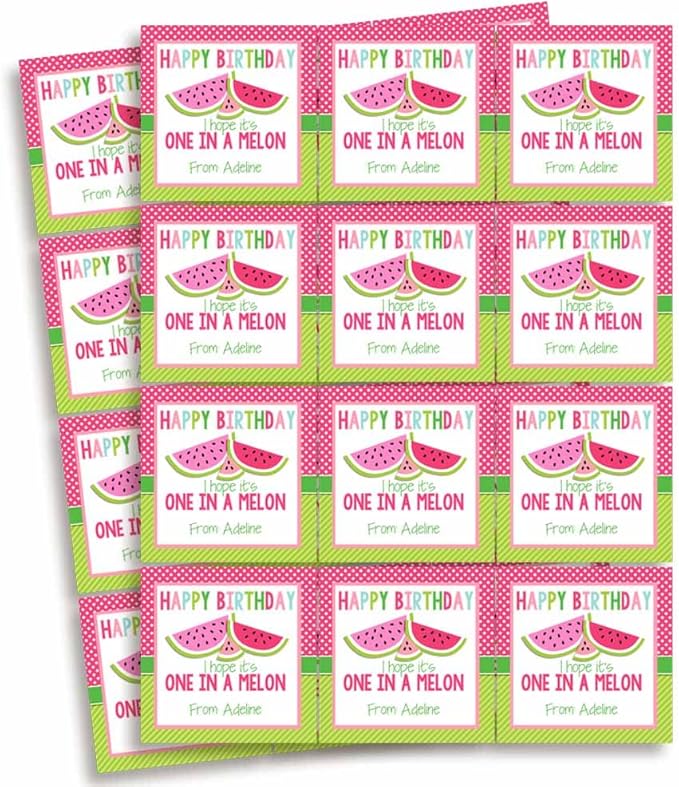 Custom & Personalized One in A Melon Watermelon Happy Birthday Gift Tag Sticker - Image 2