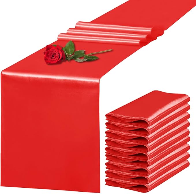 10 Pack Satin Table Runner 12 x 108 Inch Long Red Silk Table Runner by Unknown
