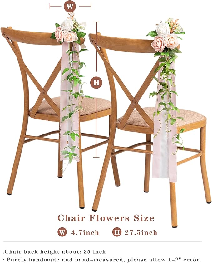 Meldel Wedding Chair Decorations Set of 10 Aisle Artificial Flowers White Pink - Image 2