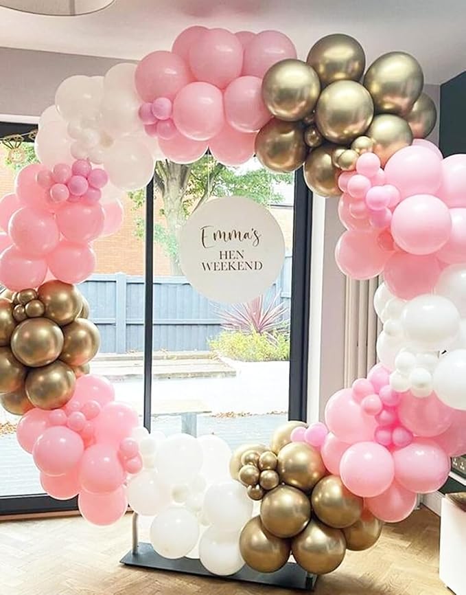 Pink and Gold Balloons, 12 Inch Pink White Metallic Chrome Gold Confetti Pink - Image 4