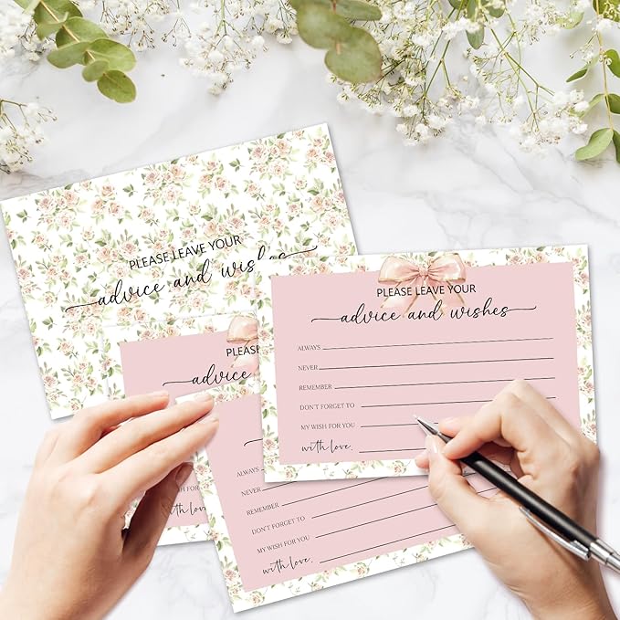 Pink Bow Advice and Wishes Card, Flower Advice Cards - Image 3
