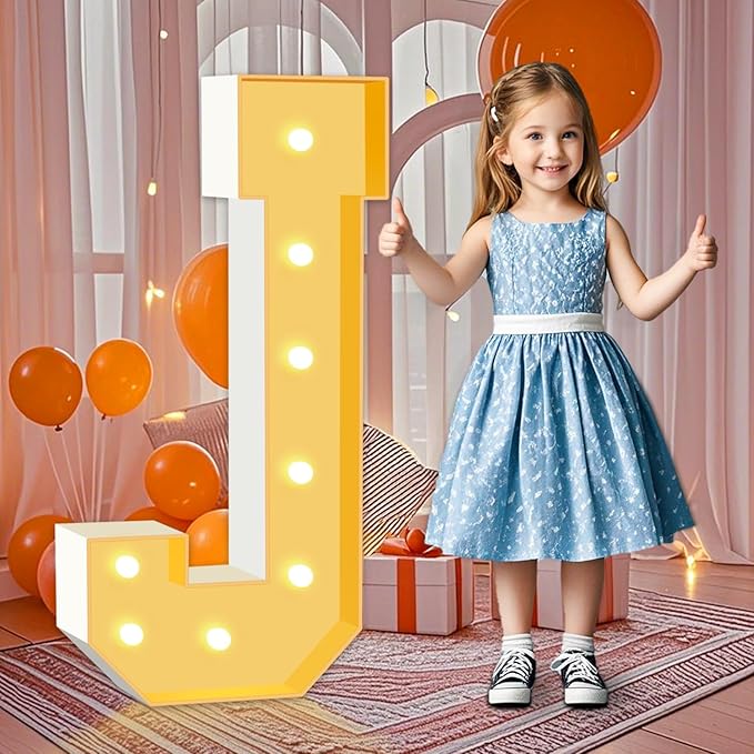 3FT Light Up Marquee Letters, 3 feet Tall Lighted Letters J, Mosaic Large Letter by HITINO