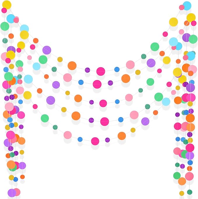 Outus 5 Pieces Colorful Dots Paper Garland Round Glitter Garland Hanging by Outus