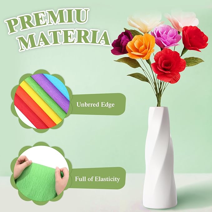 Humyoun 24 Pack Crepe Paper Rolls 16 Inch Wide 8.2ft Long Crepe Paper Flower - Image 4