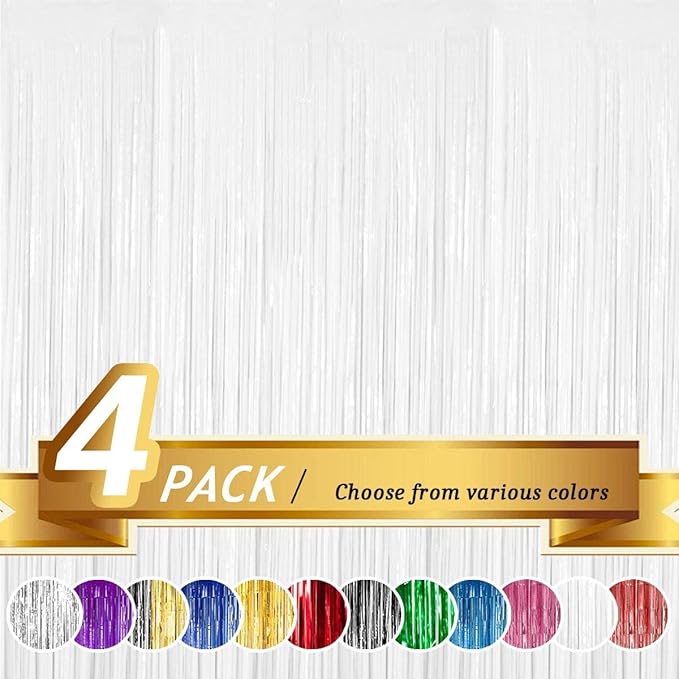 BTSD-home 4 Pack 3x 8ft White Foil Fringe Curtain Backdrop Party Streamers - Image 8