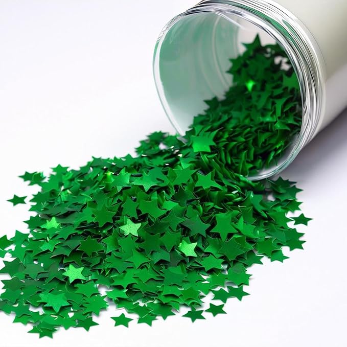 Green Star Confetti - 60g Glitter Stars Table Confetti - Image 2