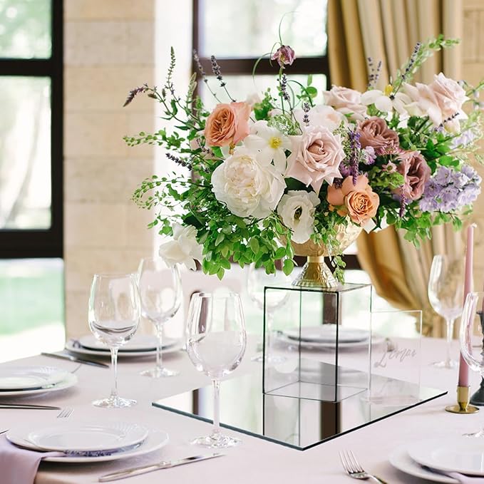 12" Square Mirror Centerpieces, 2mm Glass Mirror Plates, Mirror Tray, - Image 7