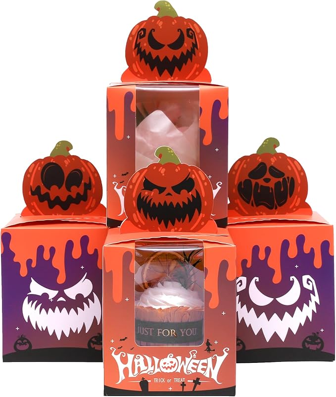 qiqee Halloween Individual Cupcake Boxes Cupcake Holders Disposable 60pcs by Qiqee