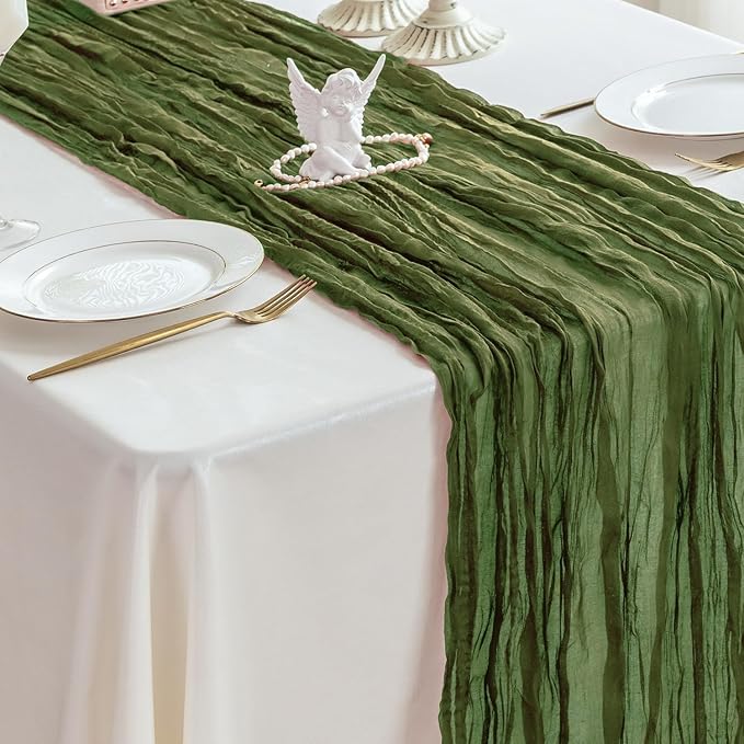 Sioloc 1 Pack Moss Green Cheesecloth Table Runner Fall Autumn Decor - Image 6