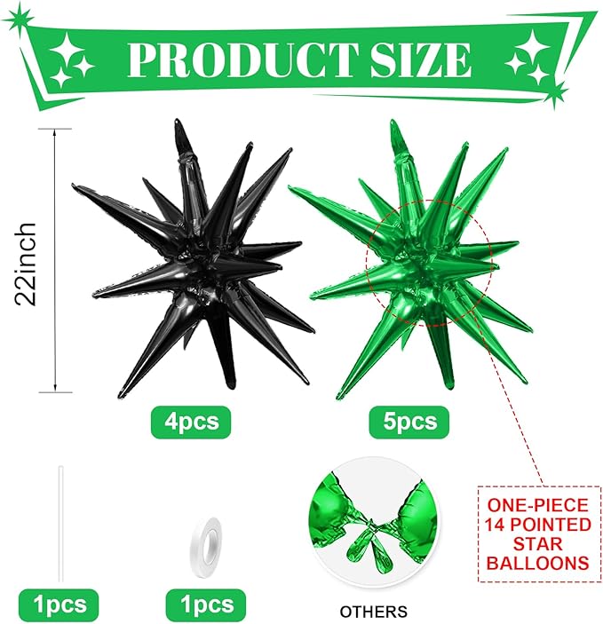 Black Green Star Balloons - Image 2