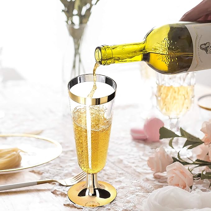 I00000 Gold Champagne Flutes 50 PACK, 5 Oz Disposable Champagne Glasses - Image 3