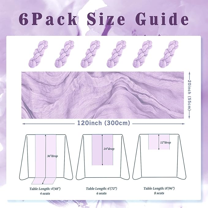 6 Pack Lilac Cheesecloth Table Runner 10FT Rustic Gauze Cheese Cloth Table - Image 2
