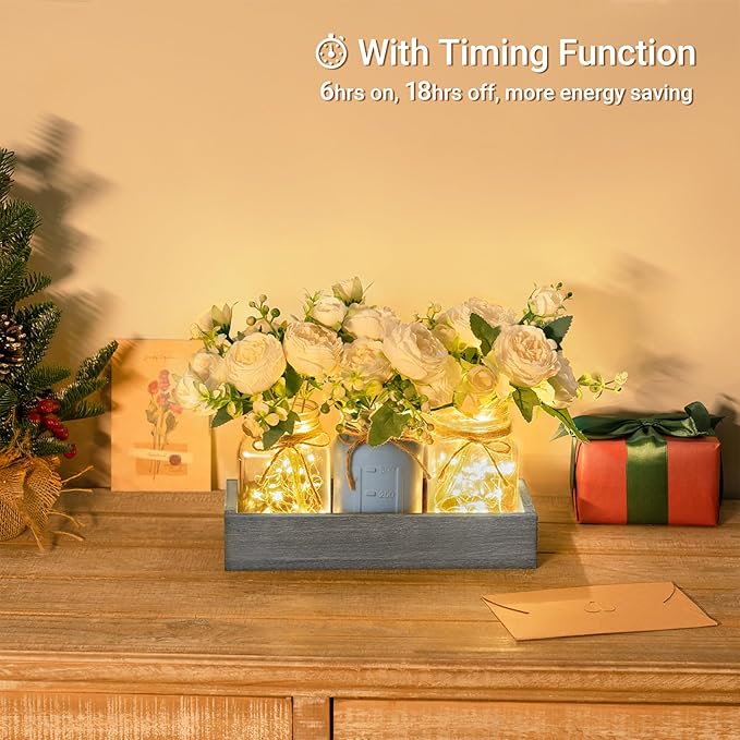 Mkono Mason Jar Lights Centerpiece Table Decor - Image 2