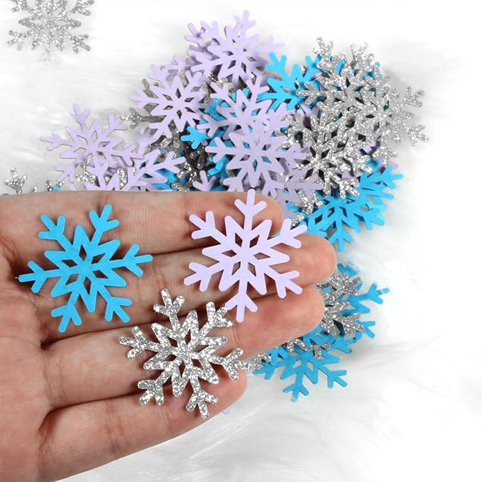 200PC Winter Wonderland Birthday Decorations Silver Blue Purple Snowflake - Image 7