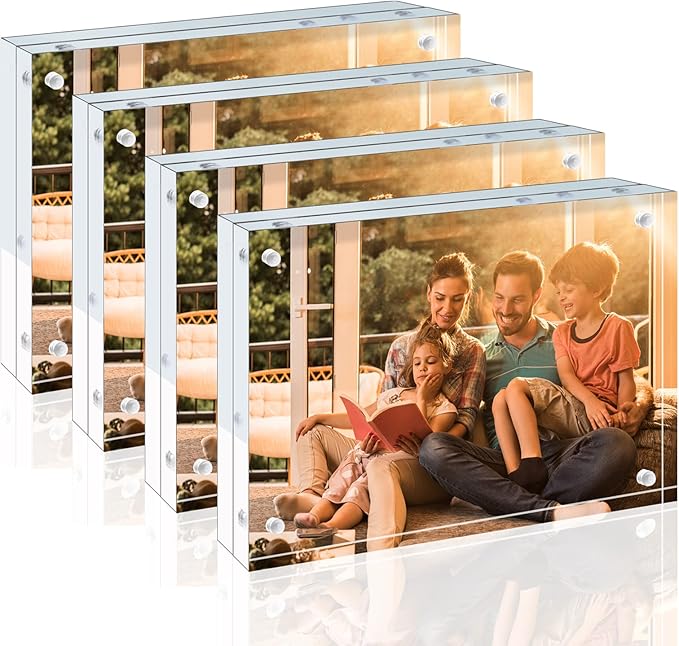 Egofine 4x6 Acrylic Frames 4 Pack, 20mm Thicker Frameless Clear Picture Frames by Egofine