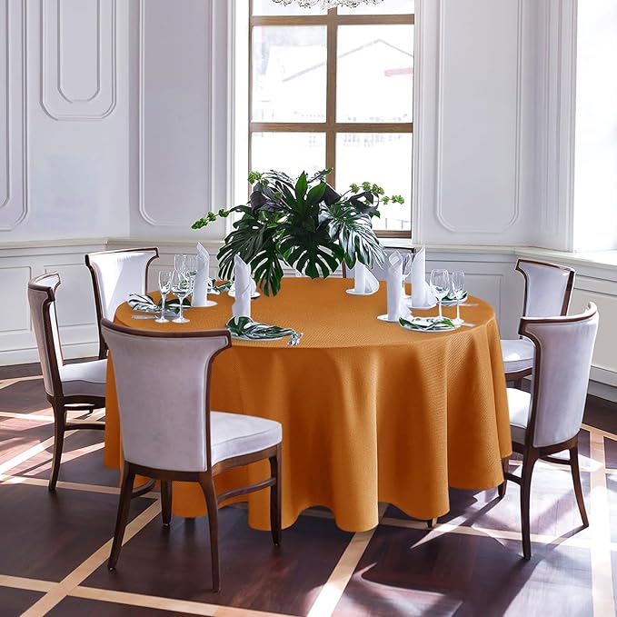 Biscaynebay Fall Tablecloth Textured Fabric Round Tablecloths 90", Bronze - Image 8