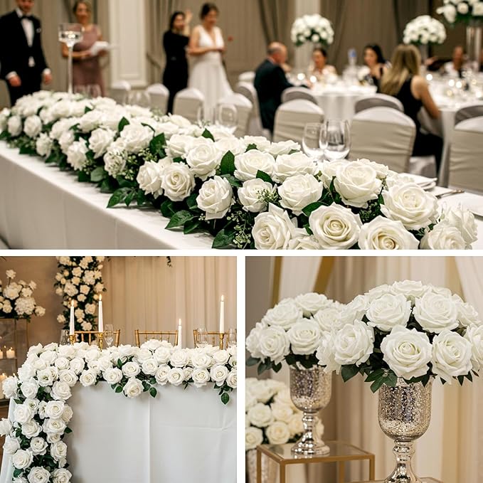 60PCS Artificial Roses Bulk, Realistic White Flowers - Image 4