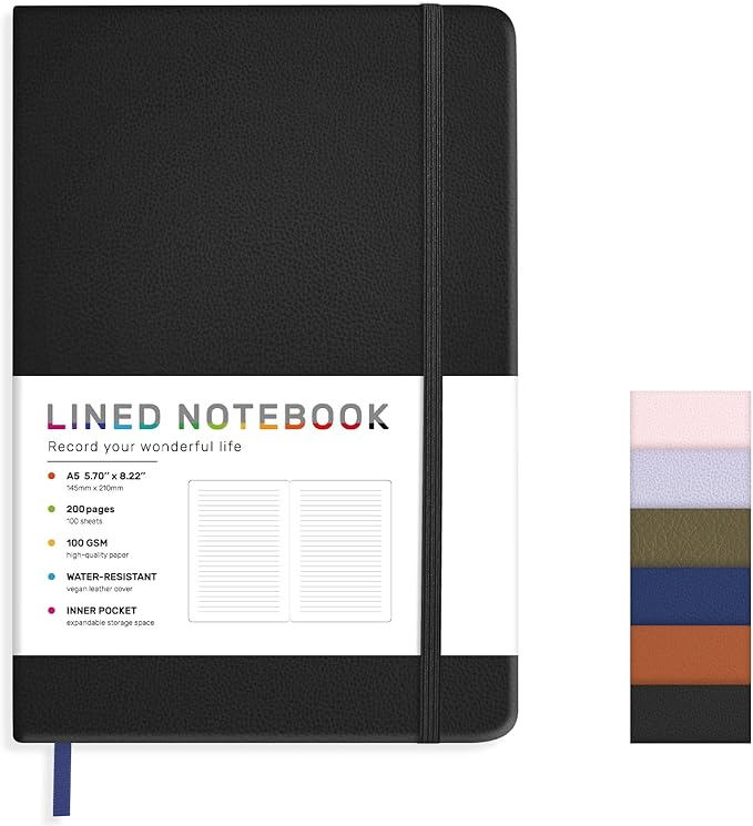 Lined Journal Notebook for Women Men, 200 Pages A5 Hardcover Leather Journals by RIANEAN