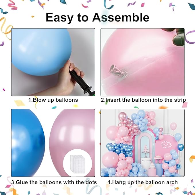 Pink and Blue Balloons Garland Arch Kit, Gender Reveal Balloons Arch Kit - Image 3