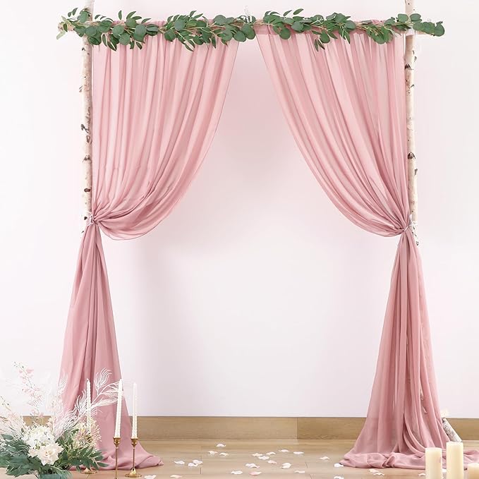 PARTISKY 10x7ft Dusty Rose Chiffon Backdrop Curtains, Wrinkle-Free Sheer Fabric - Image 8