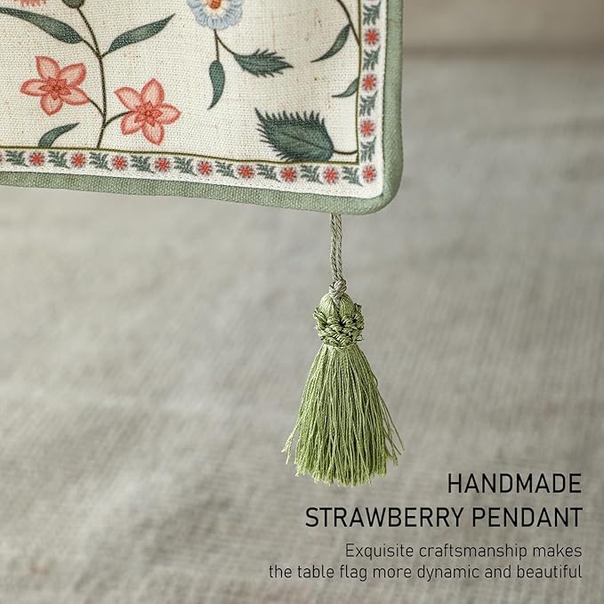 ISAENNE Designer Chinoiserie Elegant Linen Floral Extra Long Table Runner 118 - Image 6