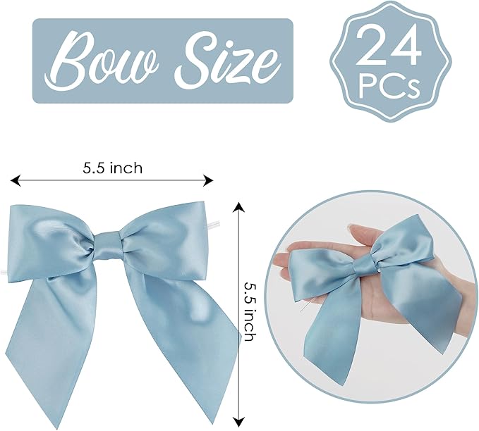 AIMUDI Dusty Blue Satin Bows 5.5" Bows - Image 2