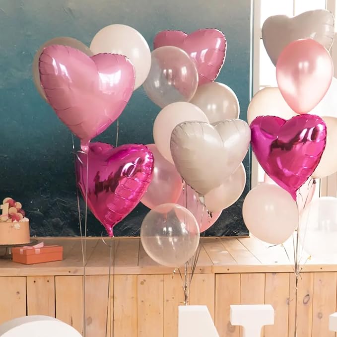 Hot Pink White Heart Balloons - Image 4