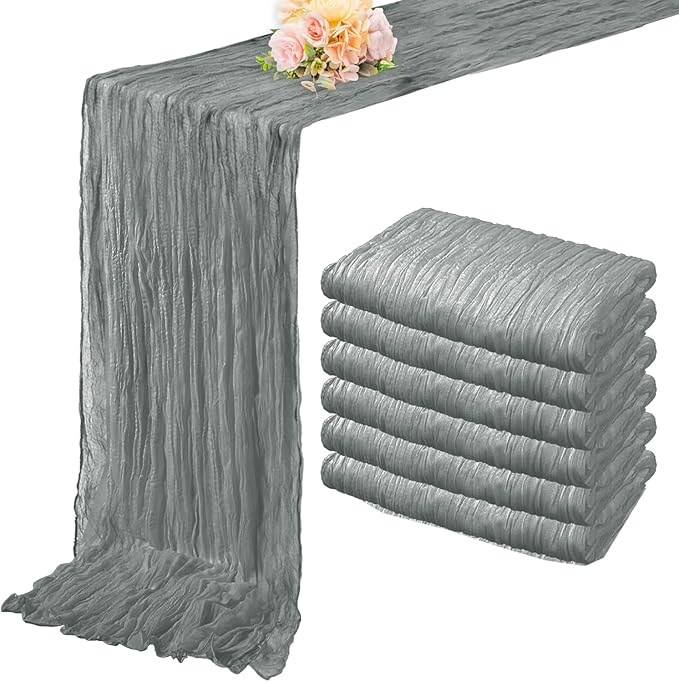 6 Pack Gray 10FT Cheesecloth Table Runner Rustic Gauze Fabric Cheese Cloth by FoliafeelHome