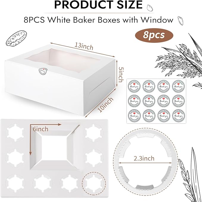 JCD 9 Holes Fit 8 Cupcakes and 1 Mini Cake Box Combo, 8 sets of Cake Boxes - Image 3