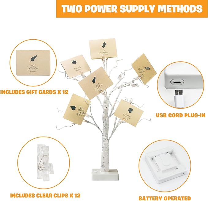EAMBRITE Money Tree Gift Holder, Gift Card Tree 2FT 24LED, Lighted Birch Trees - Image 3