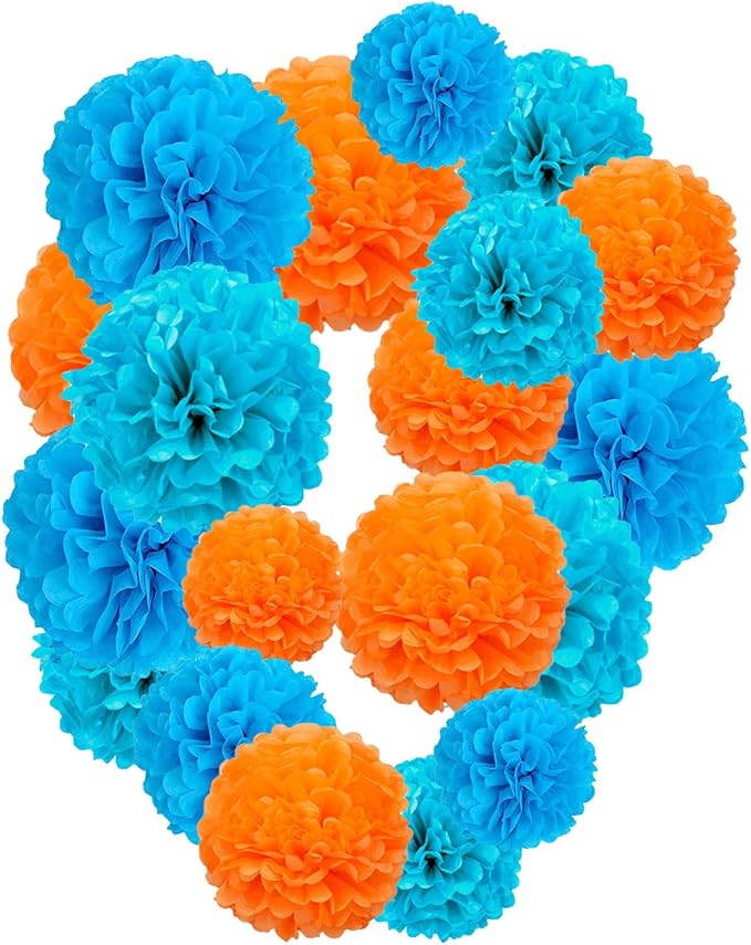 Blue and Orange Paper Pom Poms by Tim%26Lin