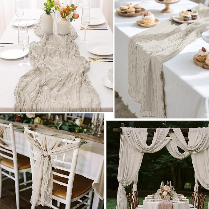 2 Pcs Begie Cheesecloth Table Runner - Image 6