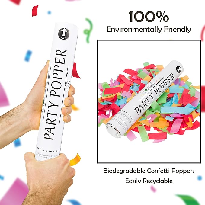 Clover Products 12" Biodegradable Confetti Cannons | 6 Pack Confetti Poppers - Image 6