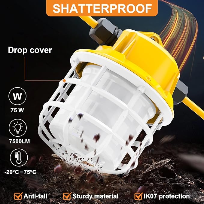 50ft LED Construction String Lights, 75W 7500LM Industrial Grade Super Bright - Image 3