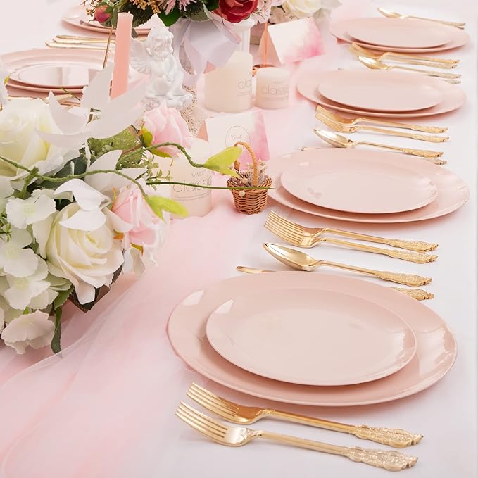 KIRE 60PCS Pink Plastic Plates Disposable - Image 7