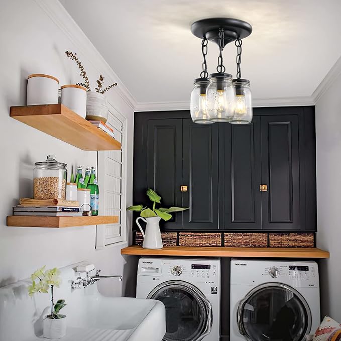 Black Pendant Lights, 3-Light Clear Glass Pendant Lights Kitchen Island - Image 3