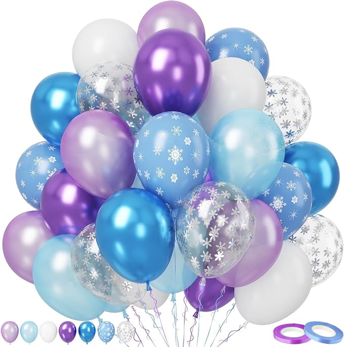 Paready Frozen Balloons Set, 12 Inch Metallic Pearl Light Purple Blue White by Paready