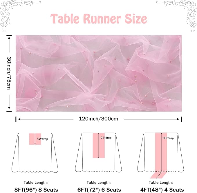 Fanami 6 Pack Pearl Table Runner -10FT Blush Pink Boho Tulle Table Runners 120 - Image 4