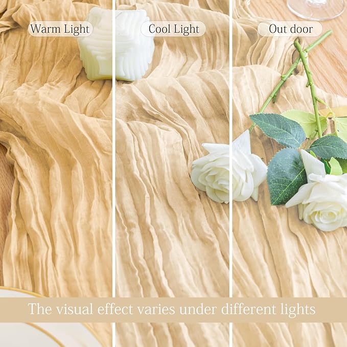 6 Pack Beige Cheesecloth Table Runner 23x120 inch Rustic Boho Gauze Table - Image 3
