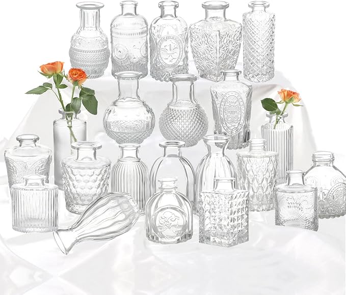 Glass Bud Vase Set of 22, Small Vases by KAMJUNTAR