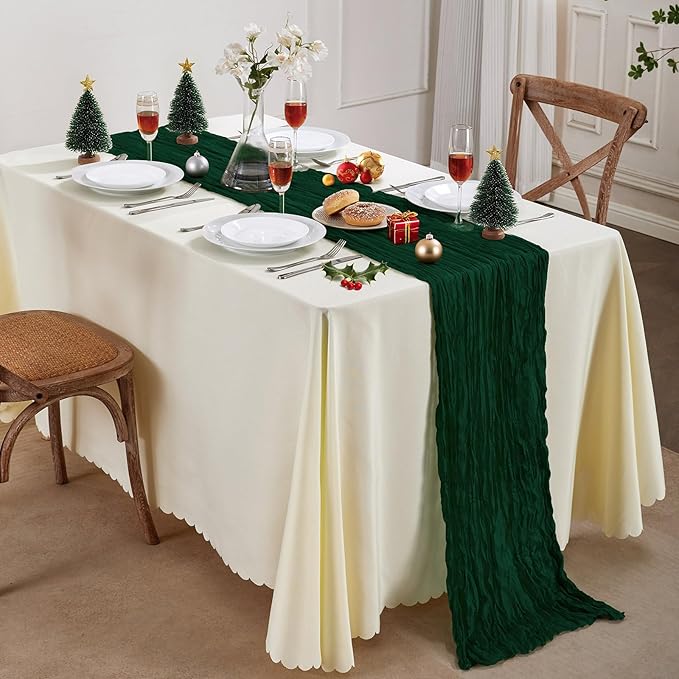 6 Pack Emerald Green Cheesecloth Table Runner 10FT Long Boho Gauze Table Runner - Image 7